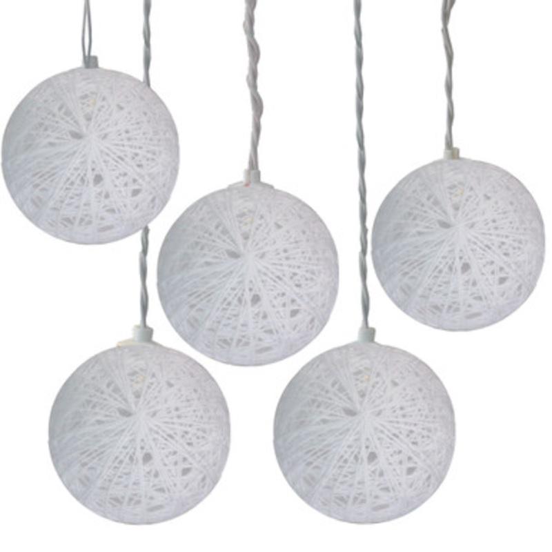 10 Battery Operated White Globe Christmas Lights with Timer 7.5 ft White Wire