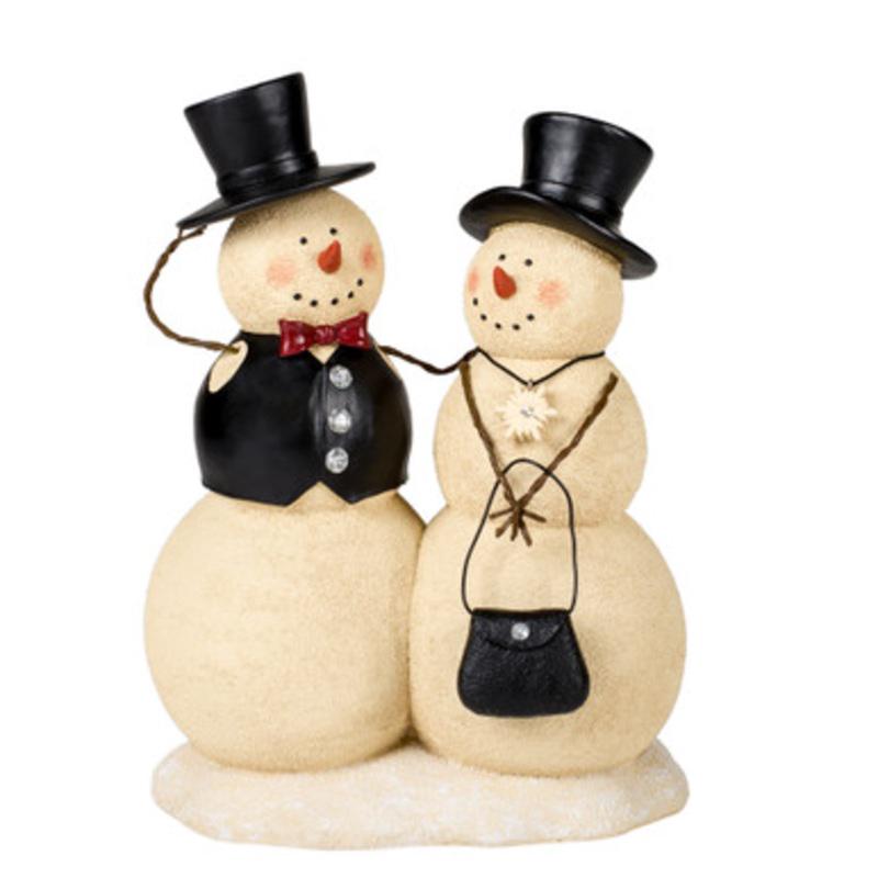 10 Beige and Black Couple Snowman Figurine Tabletop