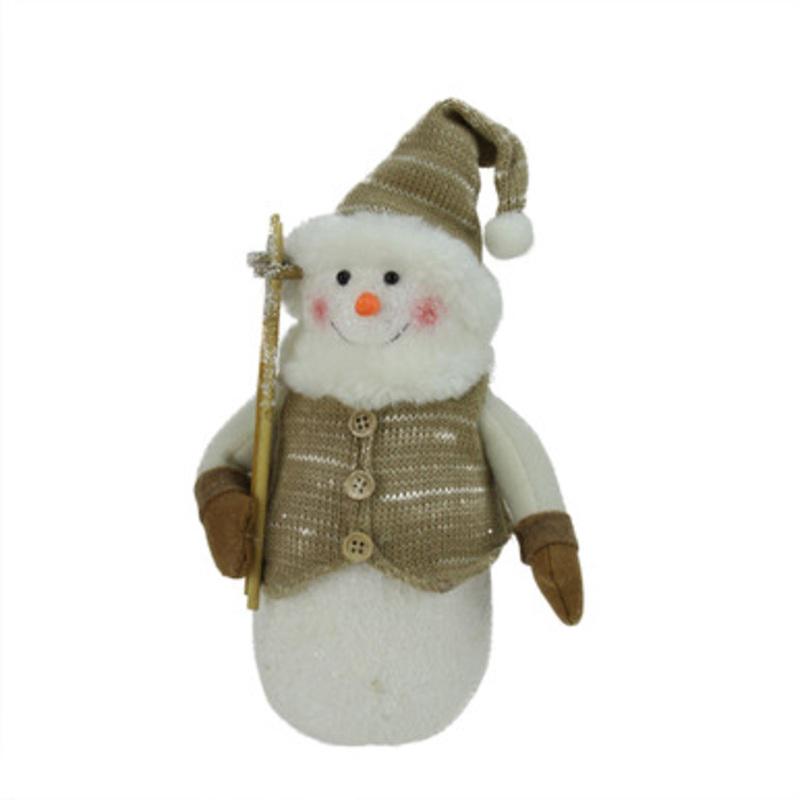 10 Brown and White Snowman with Ski Poles Christmas Decor
