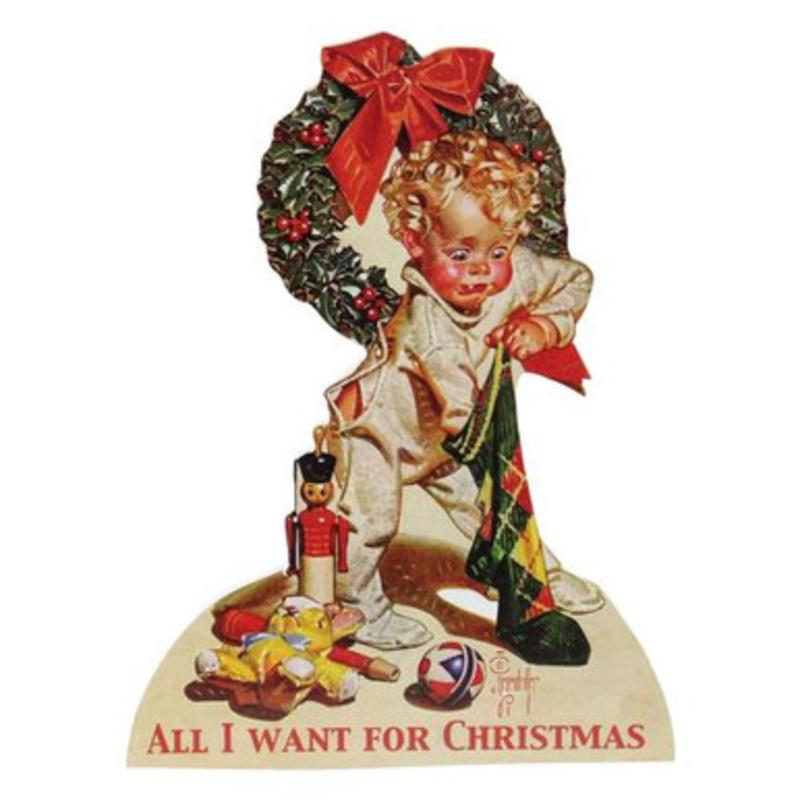 10 Glittered Child Digging into his Stocking Christmas Sign Decoration