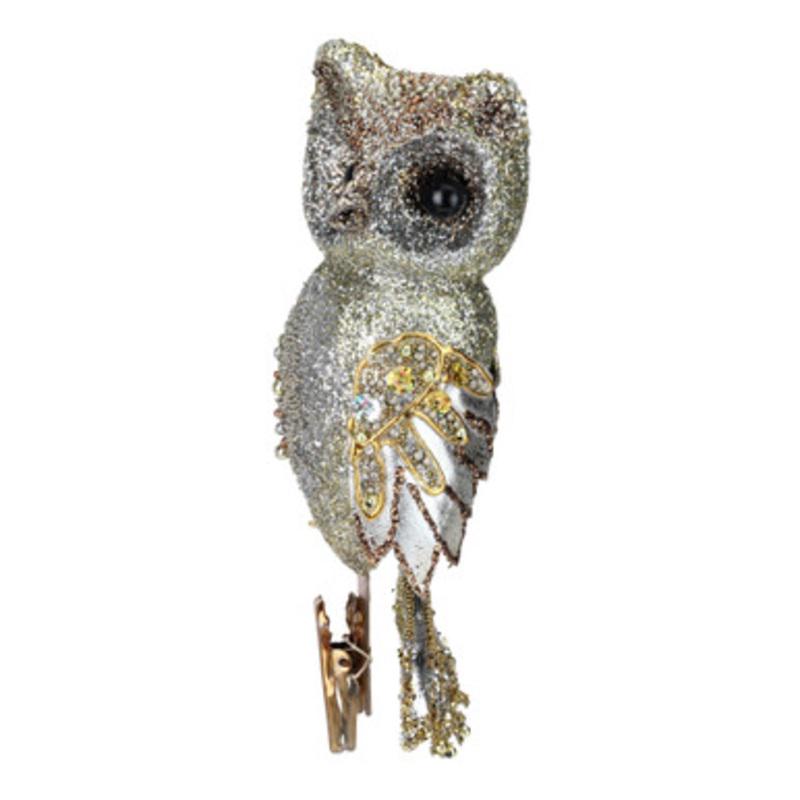 10 In the Birches Gold Glittered and Sequined Owl Clip-On Christmas Ornament