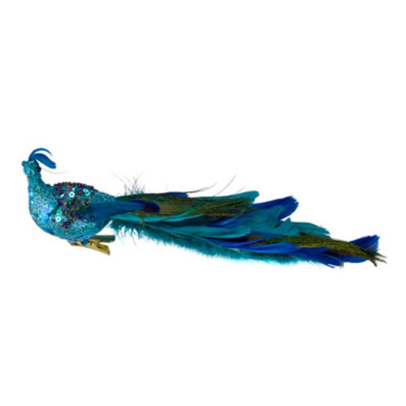 10 Blue and Purple Jeweled Peacock Clip-On Christmas Ornament