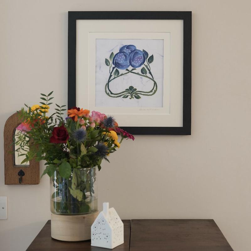 Blue Moon Batik Hand Dyed Painting in Blue and Green