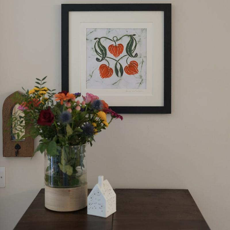 Chinese Lanterns Hand Dyed Batik Painting in Orange