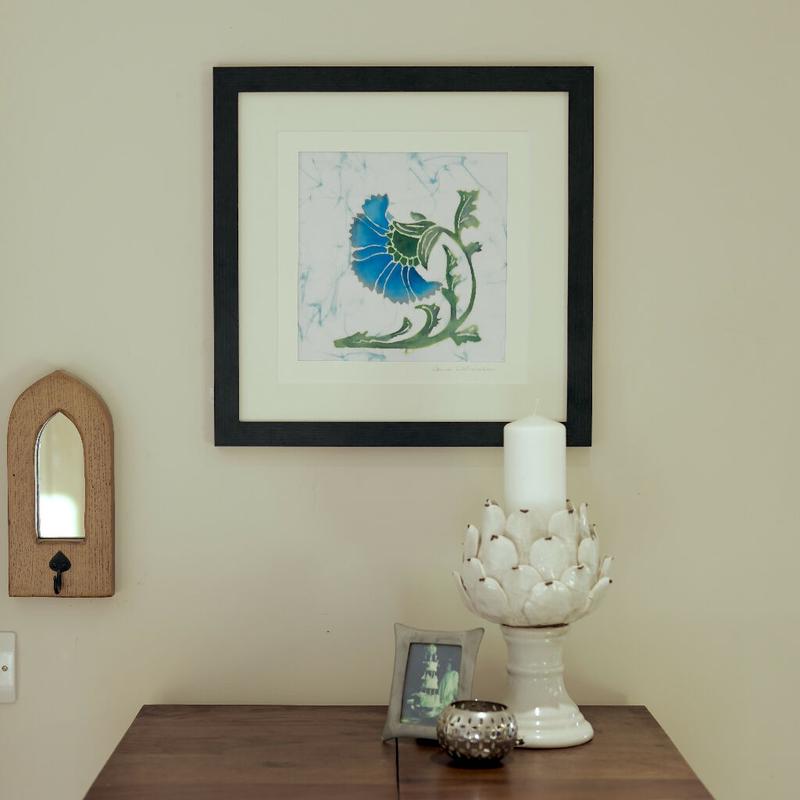 Cornflower Hand Dyed Batik Art in Blue and Green