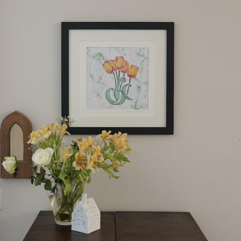 Flaming Art Tulips Hand Dyed Batik Art in Green