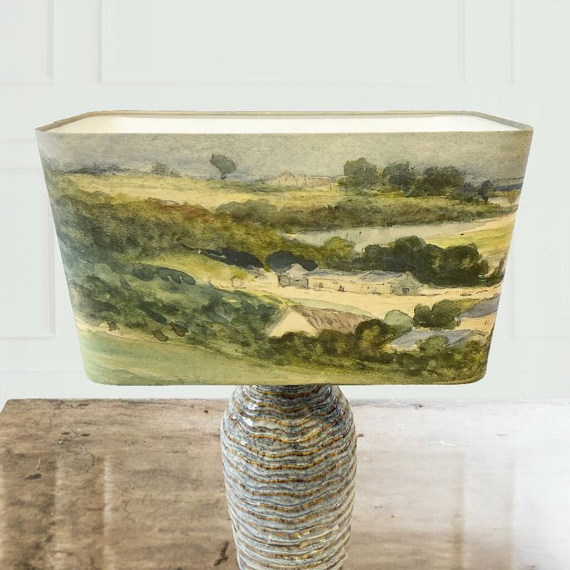 Handmade Rectangular Lampshade with Watercolour Landscape