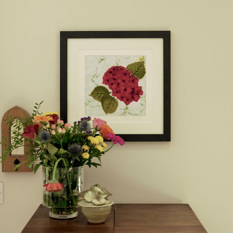 Hydrangea Hand Dyed Batik Art in Pink and Green
