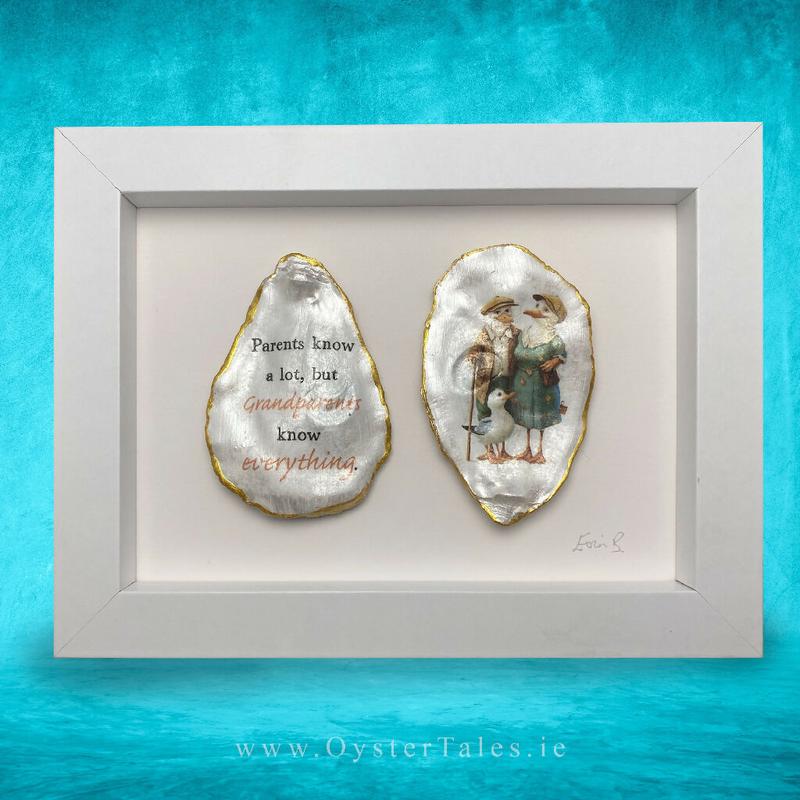 Framed Oyster Shell Art - 'Grandparents know everything'
