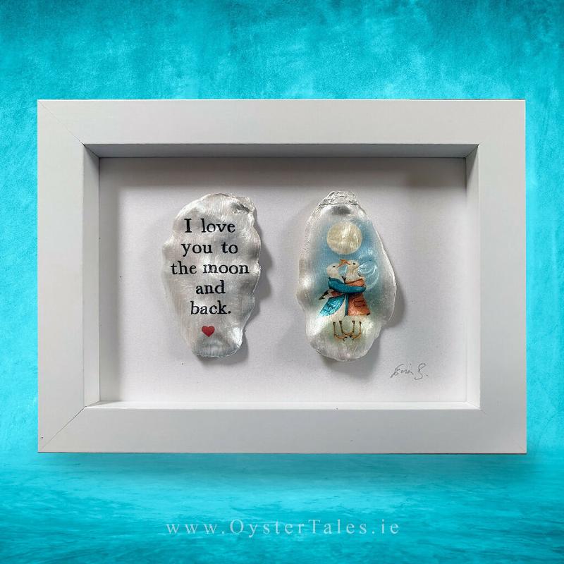 Framed Oyster Shell Art - 'I love you to the moon and back'