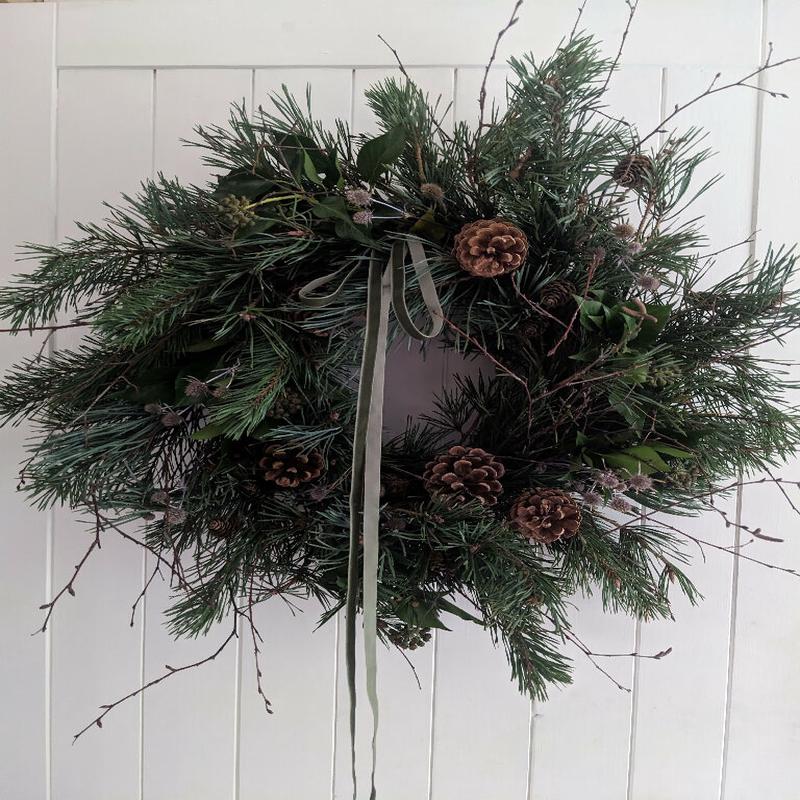 Pine Christmas Wreath with Birch Twigs & Cones