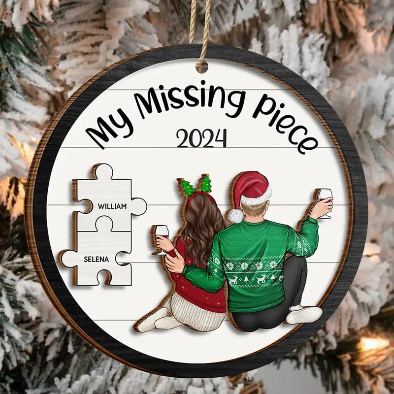 My Missing Piece Christmas Backside Couple - Personalized 2-Layered Wooden Ornament