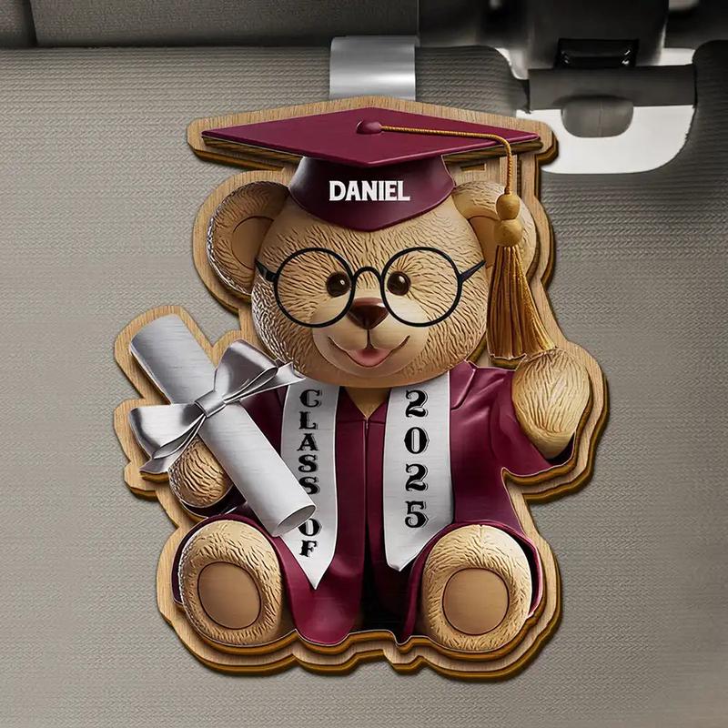 Graduation Bear 3D Effect - Personalized Custom Shaped Car Visor Clip