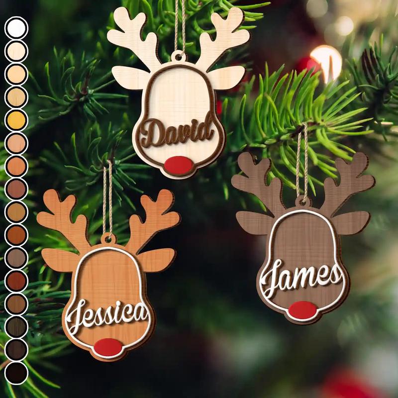 Santa's Reindeer Christmas - Personalized 2-Layered Wooden Ornament
