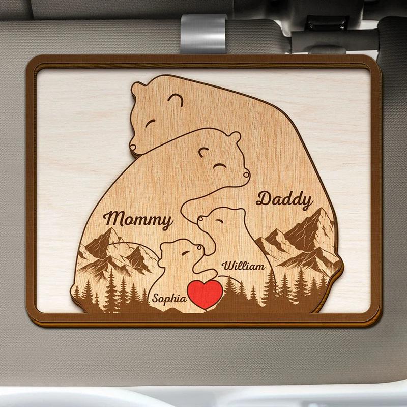 Bear Family Forest Style - Personalized Custom Shaped Car Visor Clip
