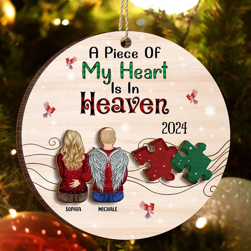 A Piece Of My Heart Is In Heaven - Personalized 2-Layered Wooden Ornament