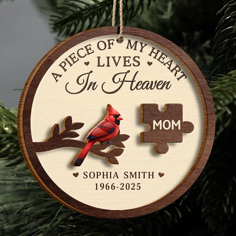 A Piece Of My Heart Lives In Heaven - Personalized 2-Layered Wooden Ornament
