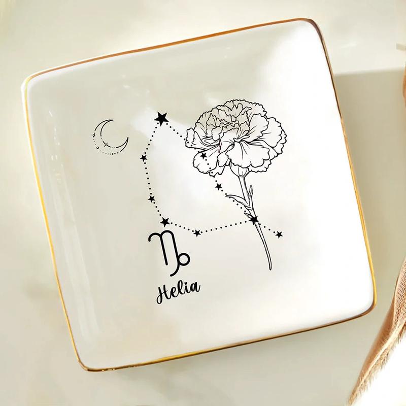 Zodiac Sign Birth Month Flower - Personalized Ring Dish