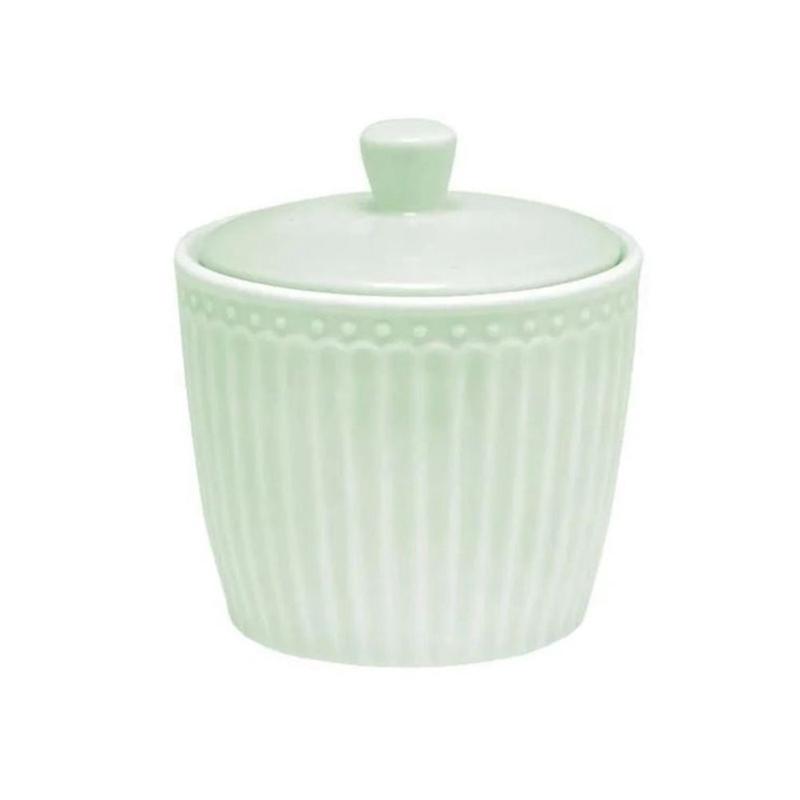 GREENGATE Zuccheriera con coperchio ALICE in porcellana verde 9x9.5cm STWSUGAALI3906