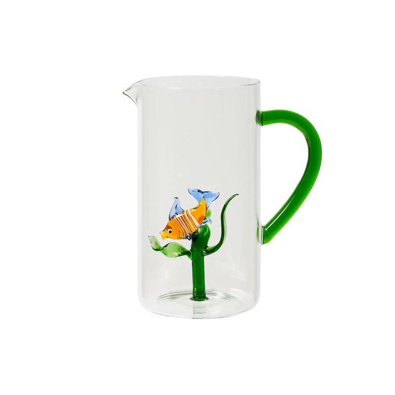 Henriette Brocca in vetro borosilicato con pesce giallo "Treasure" D11xH17.5 cm