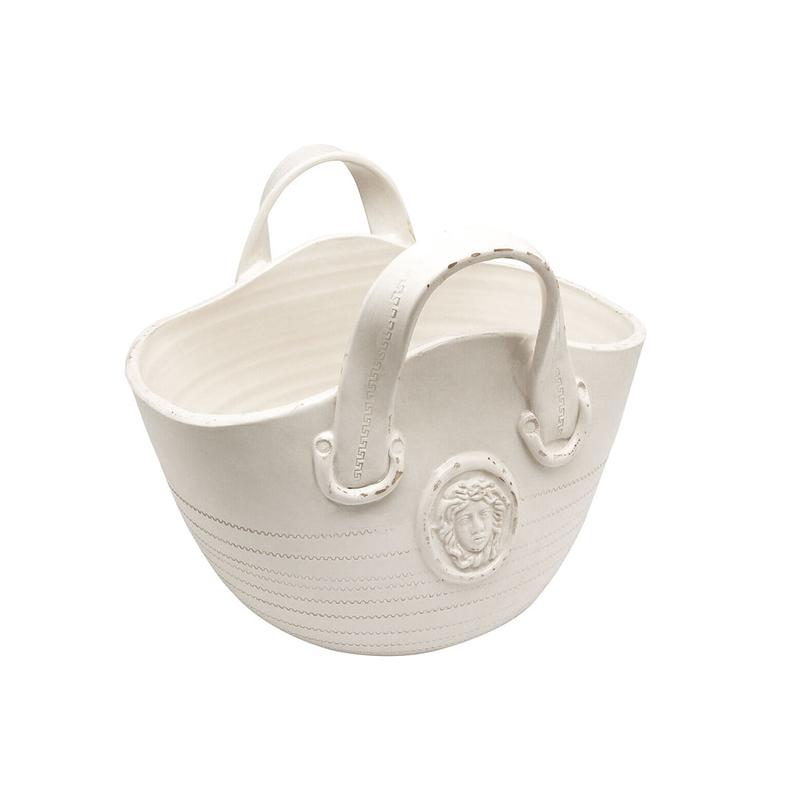 VIRGINIA CASA Vaso borsa 2 manici "Stemma Medici" ceramica bianco anticato 35xH30 cm