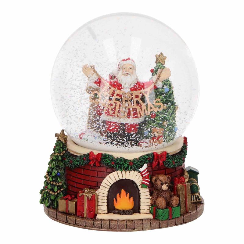 Timstor Palla di neve con Babbo Natale e camino in resina D13.3xH16.2 cm