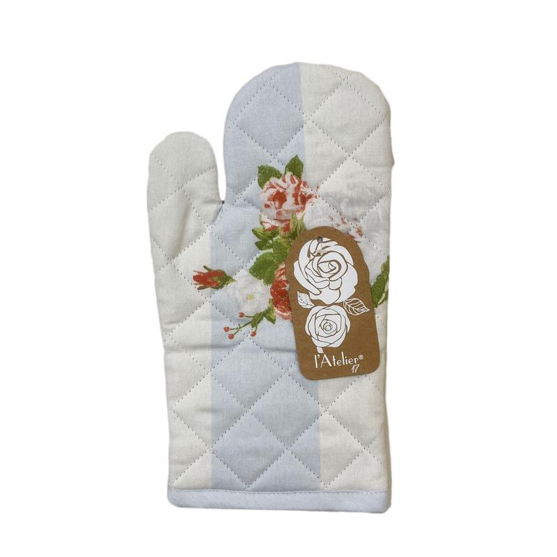 ATELIER17 Guanto da forno cucina bianco e celeste in cotone "Alice" 16x30 cm