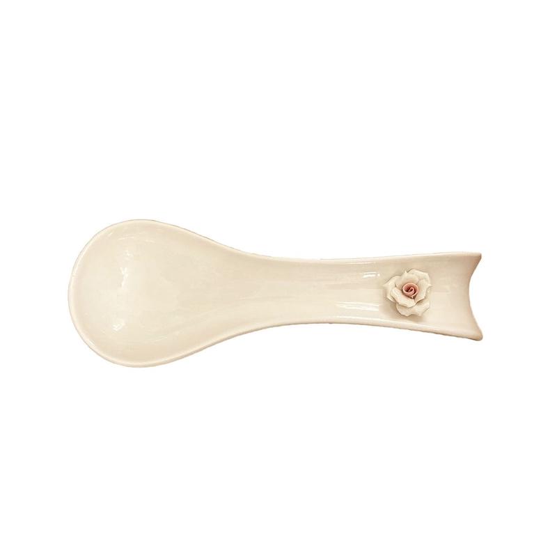 AD REM COLLECTION Poggia mestolo da cucina porcellana bianca con rosa 28x10 cm